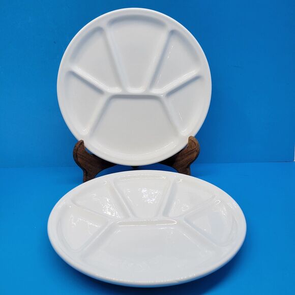 Varages France Divided Fondue Appetizer Plates Set of 2 - Picture 1 of 7